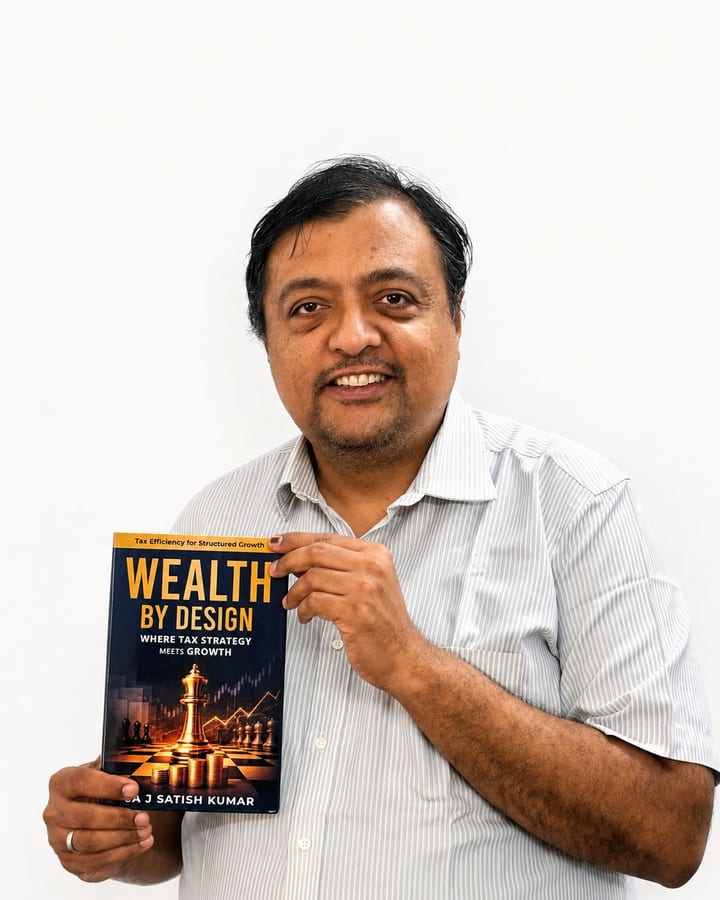 CA J Satish Kumar, published author of Wealth by Design, holding his paperback